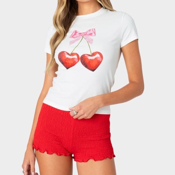 Edikted Tops - Edikted Cherry Heart Baby Tee Top.